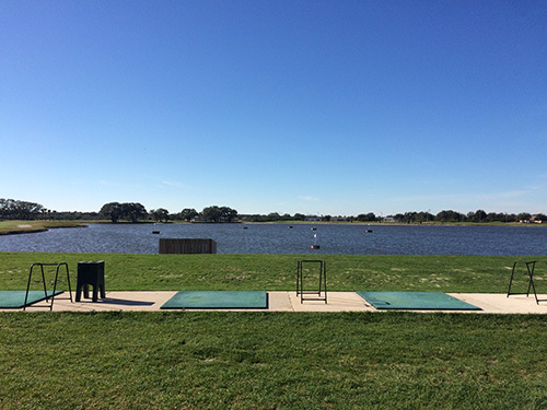 Golf range with lake 